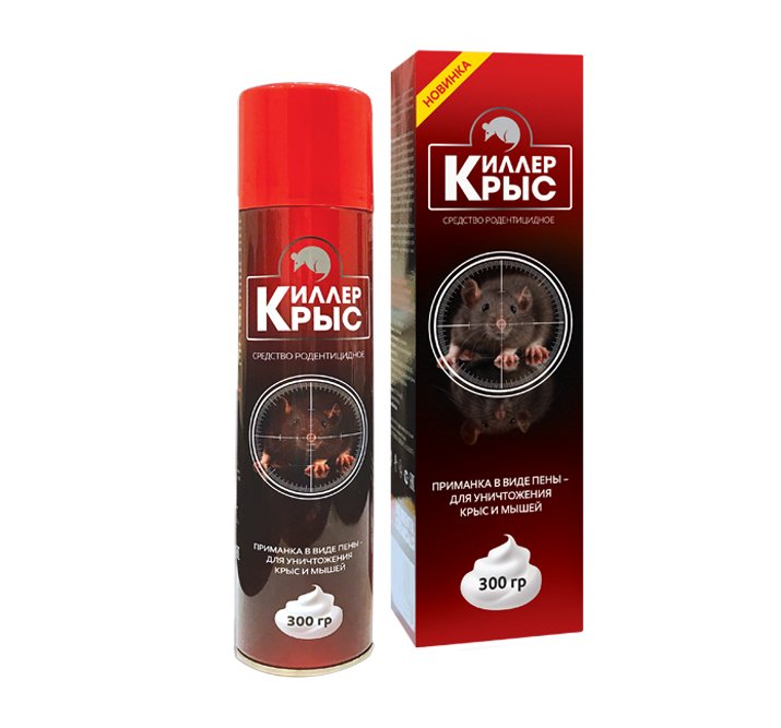 Фото Родентицидная пена Киллер Крыс (кор. 10 бал. по 300 г)